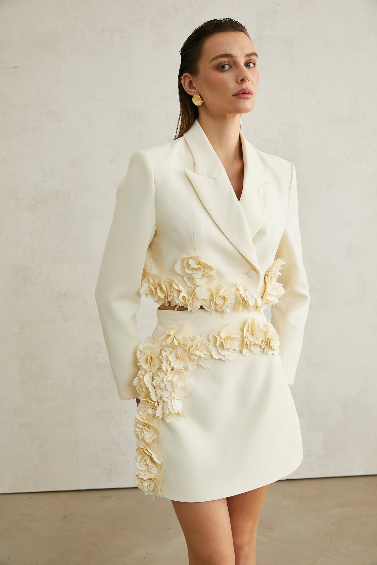 Kaitlin Floral Appliqué Jacket & Skirt Set