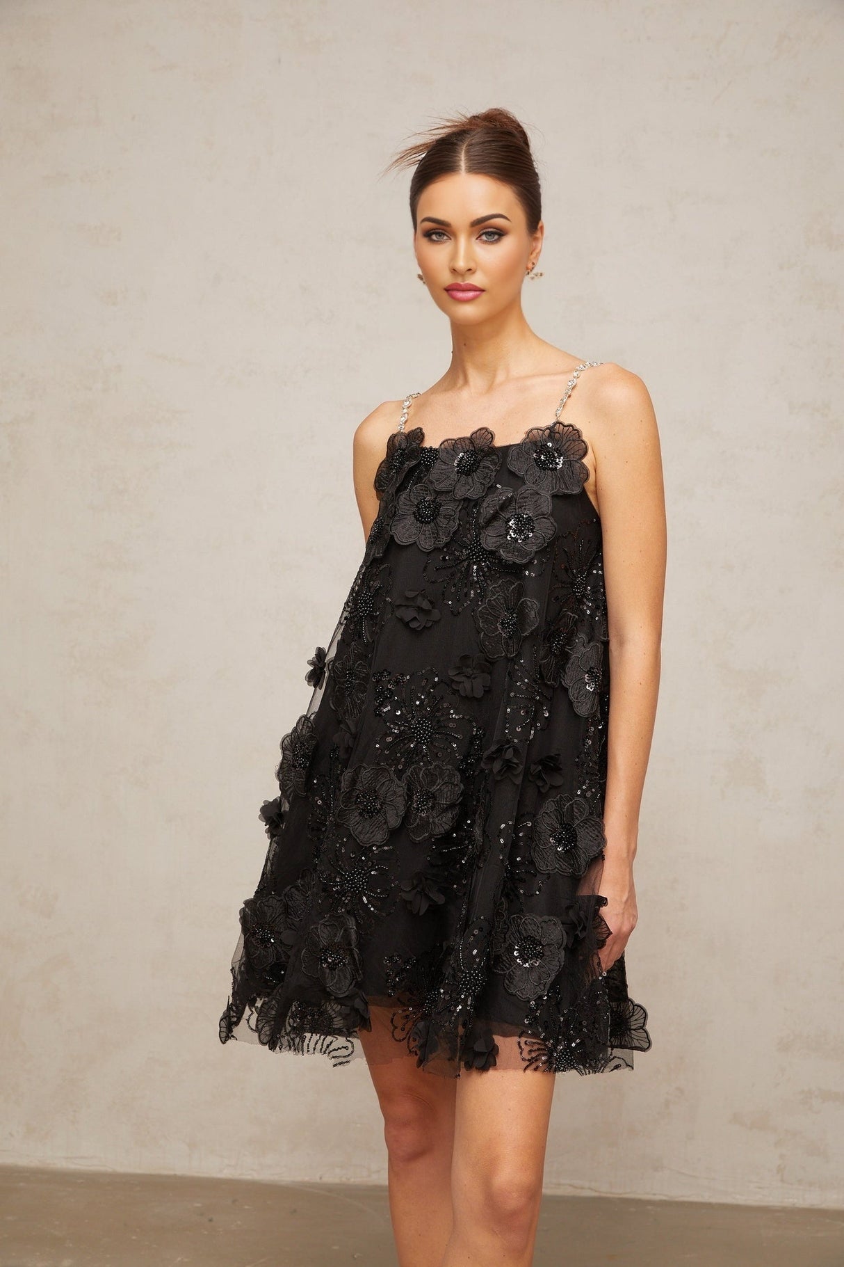 Kaitlyn Mini Dress Crystal Flower Embellished