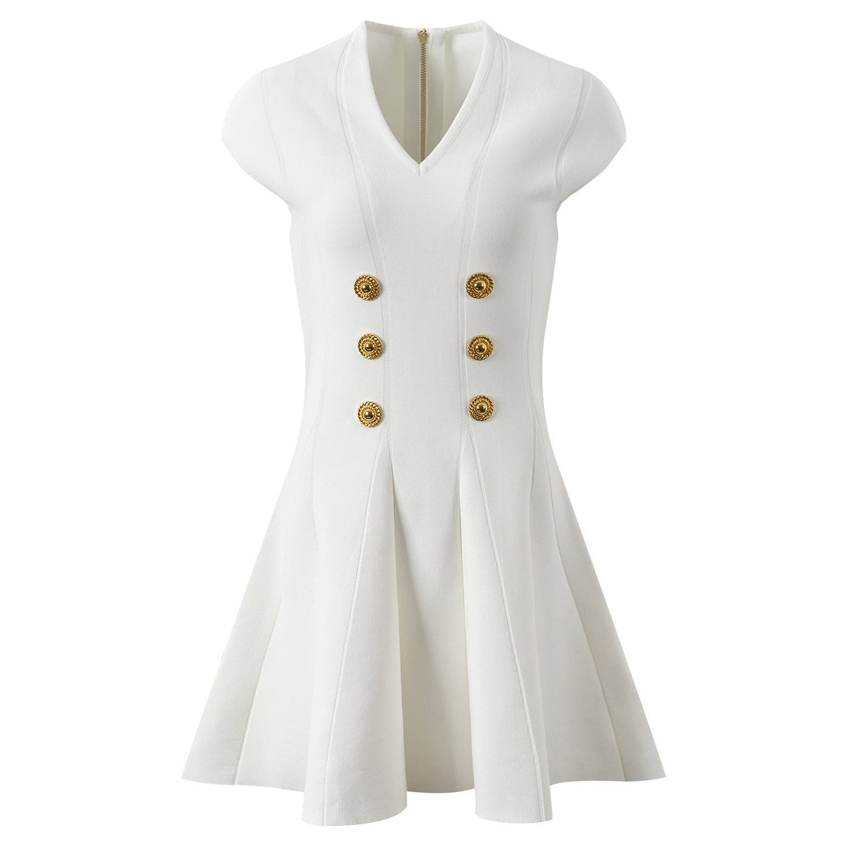 Kali Dress - Flattering Fit - and - Flare Silhouette - Military - Inspired Design - Slim Bodice With Flared Skirt - Gold - Tone Buttons