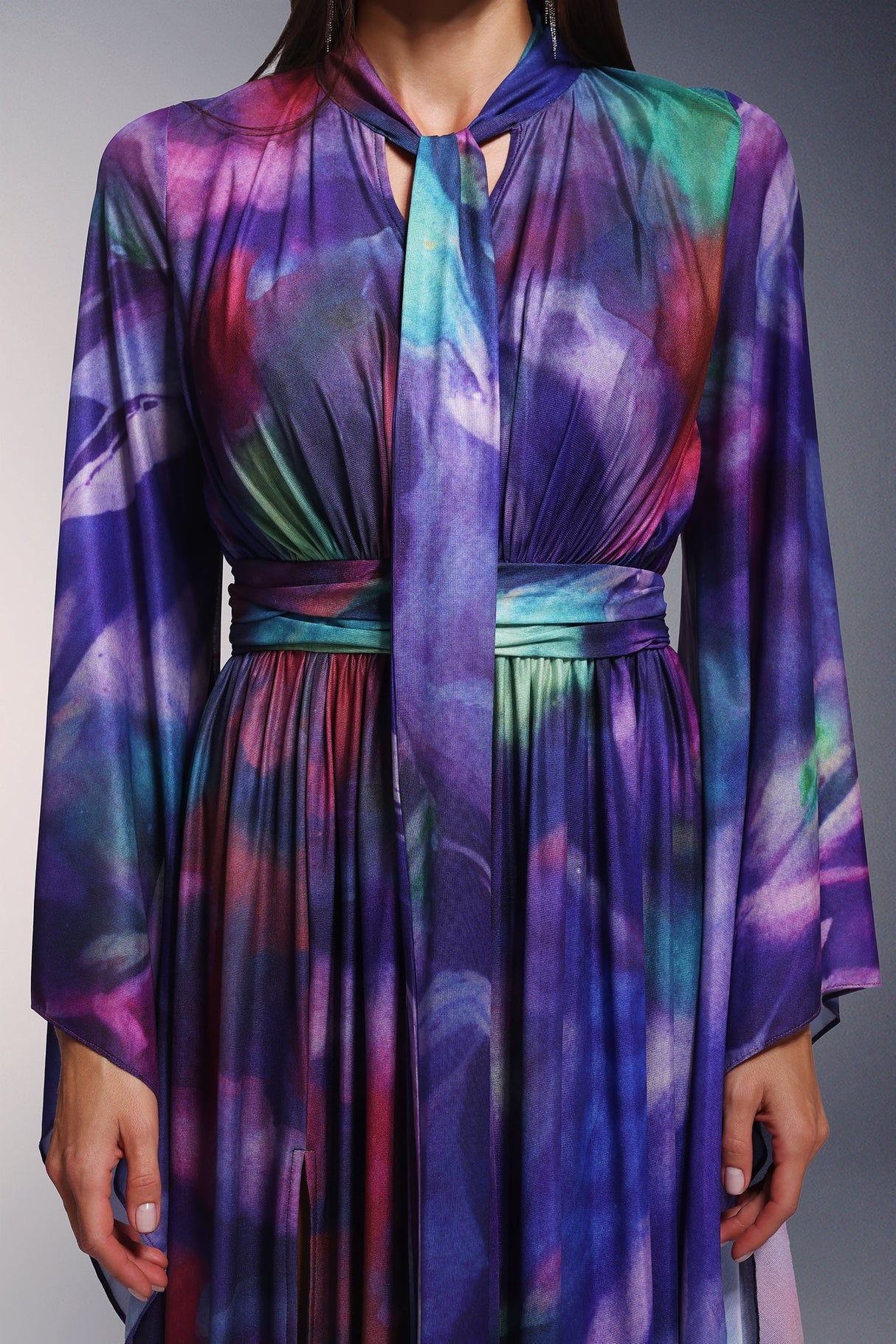 Kali Purple Maxi Dress Elegant Flowing Silhouette Long Sleeve V-Neckline Formal Evening Wear Comfortable Fabric Detailing Versatile Style