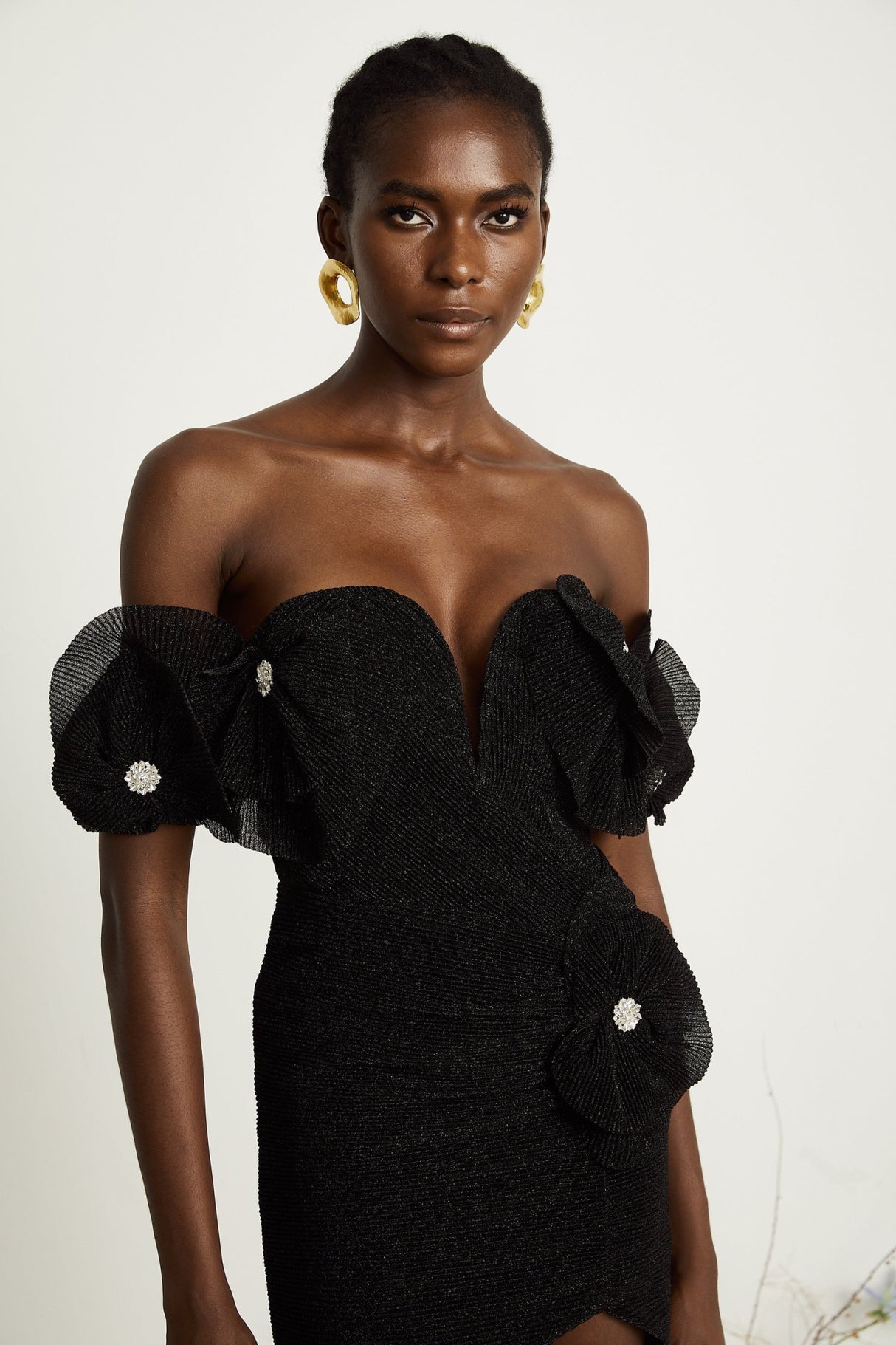 Kamila Mini Dress Black Floral Applique Corset Hemline