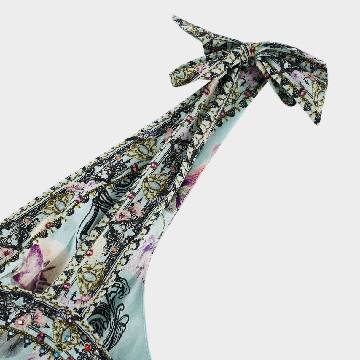 Kara Midi Dress Green Floral Lace Crystal Embellished Tie - Shoulder