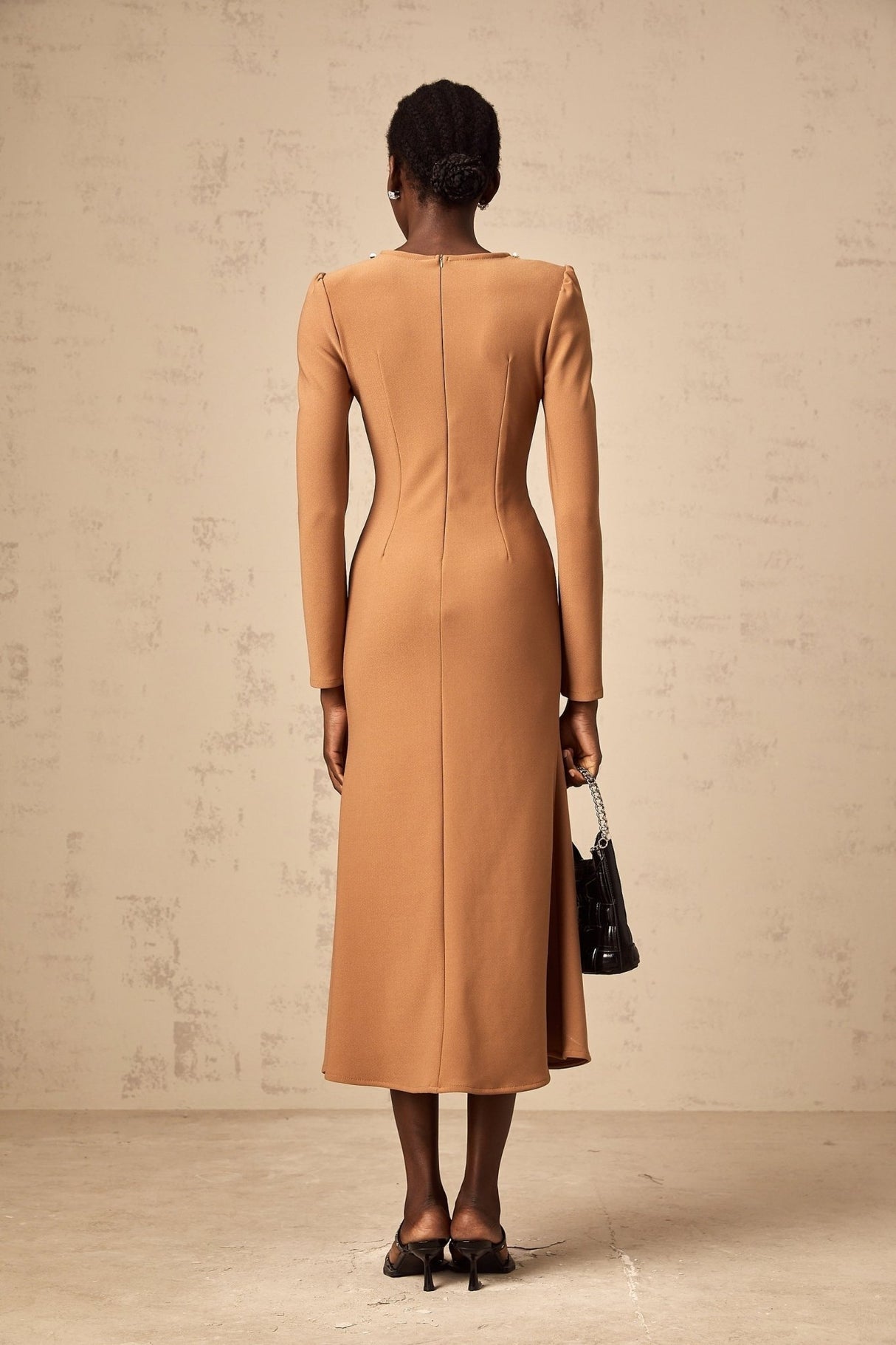 Karina Khaki Midi Dress with Sequin Embellishment