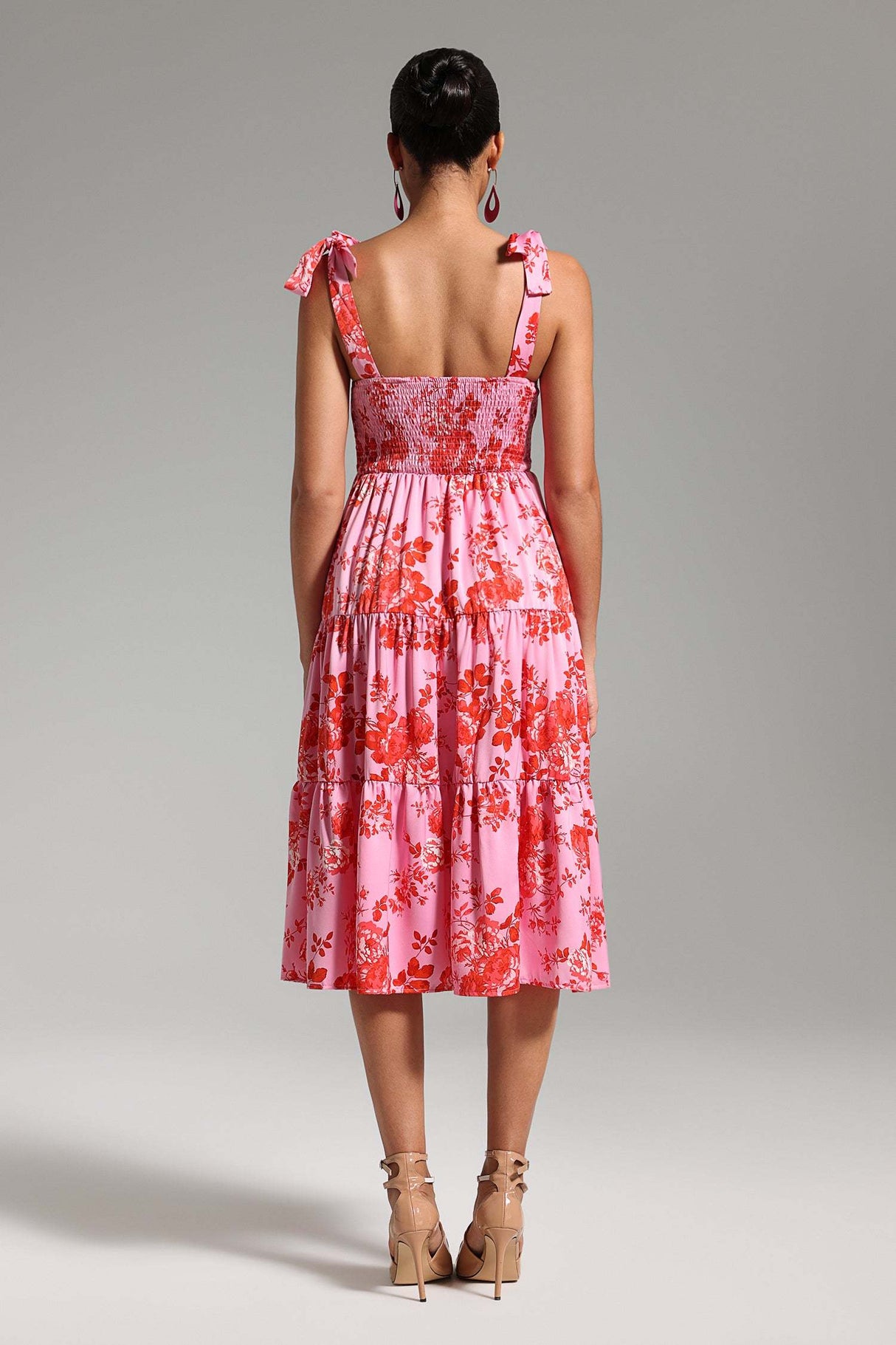 Katherine Pink Floral Tiered Midi Dress