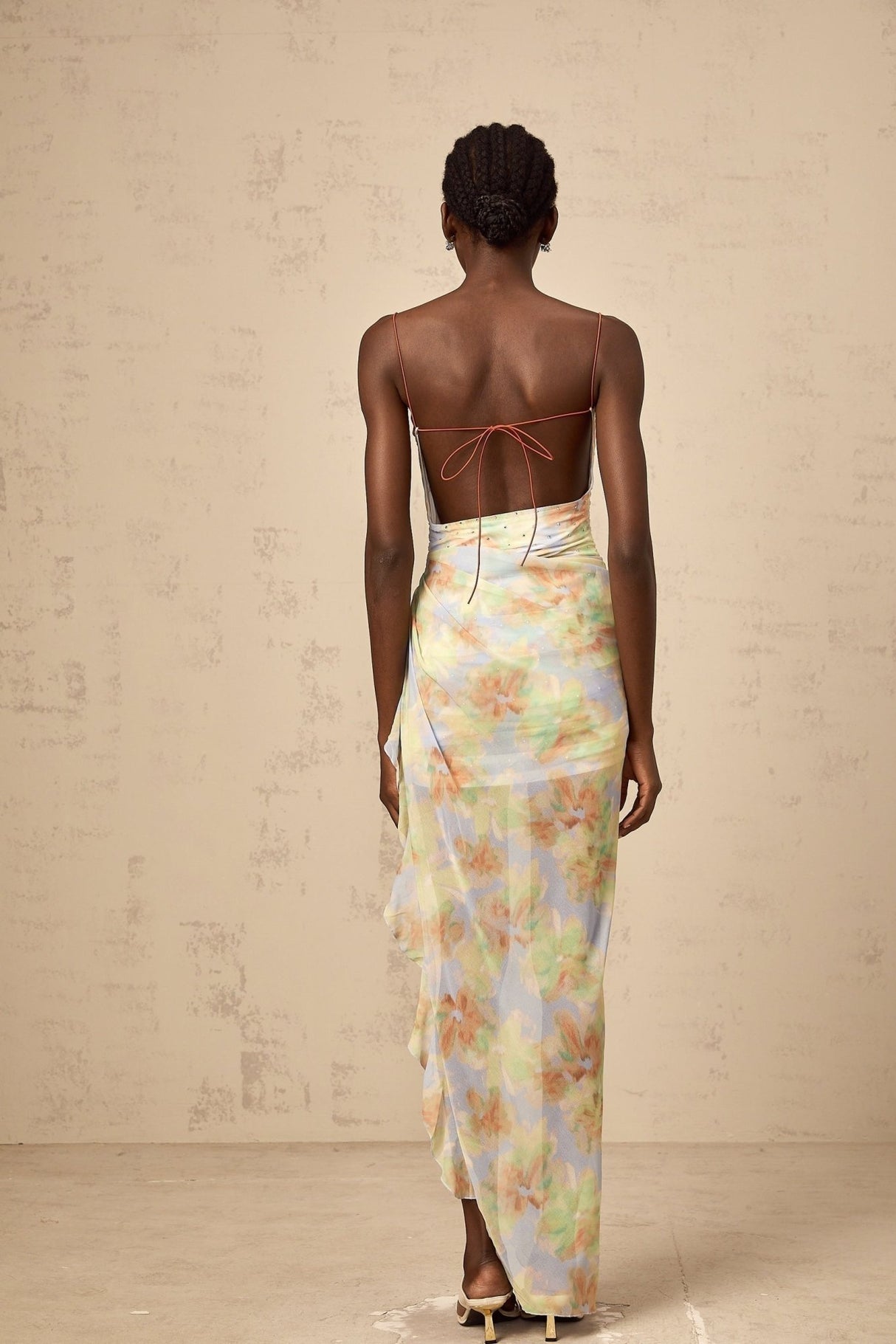 Katherine Vibrant Blue Floral Maxi Dress with Off - Shoulder and Open Back