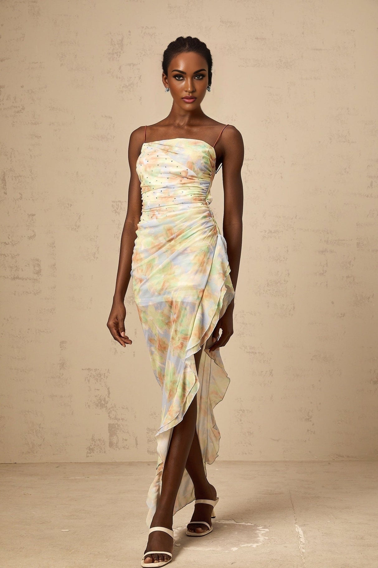 Katherine Vibrant Blue Floral Maxi Dress with Off - Shoulder and Open Back