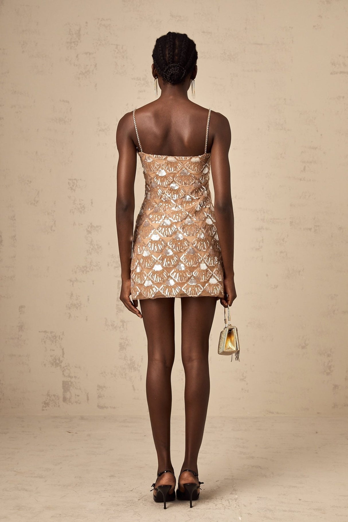 Kayleigh Mini Dress - Sleeveless Square Neck Sequin Bow Embellishment