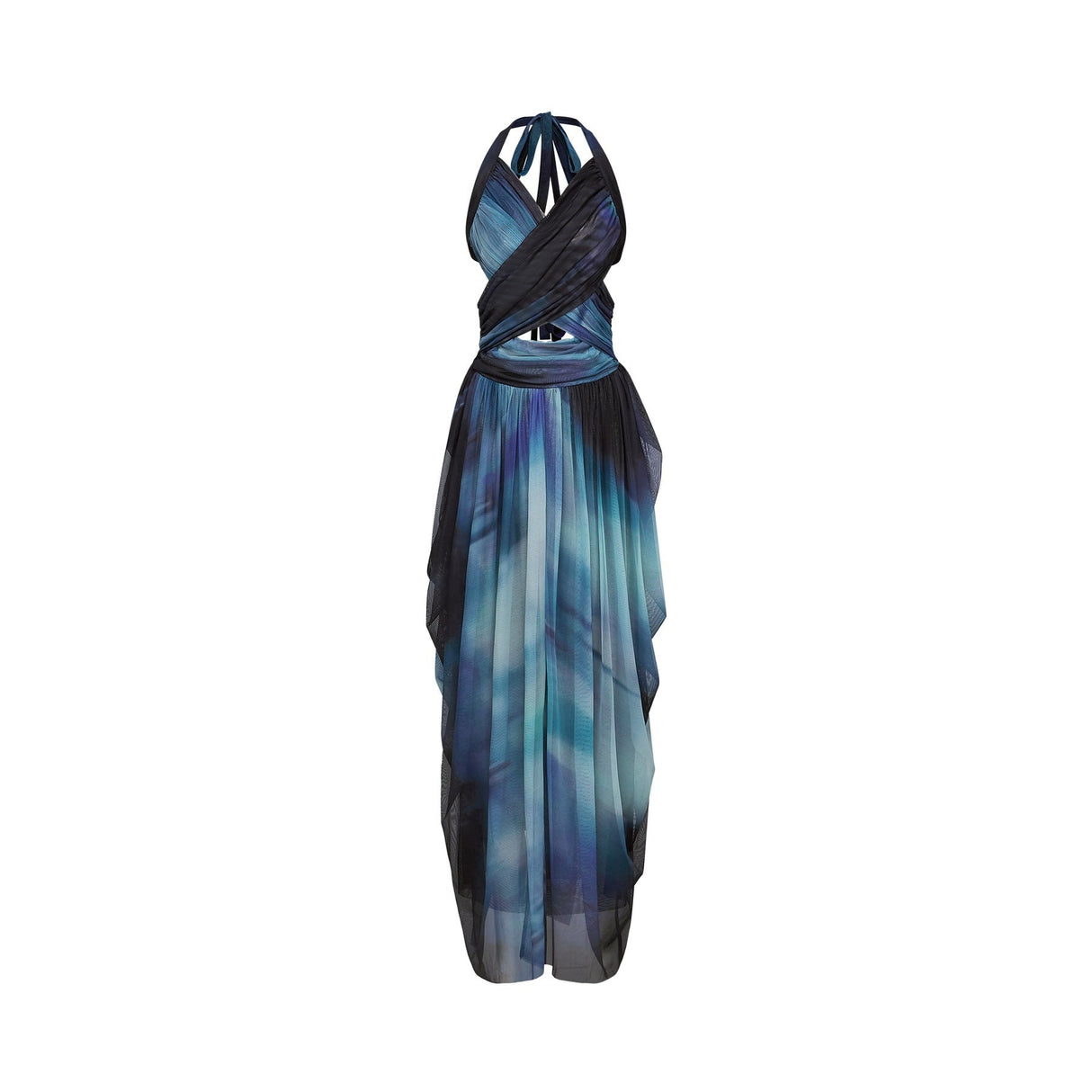Kaylie Maxi Dress - Sleeveless Halter Neck - Bustier Style with Cut - Outs - Pleated with Side Slit - Ombre Design