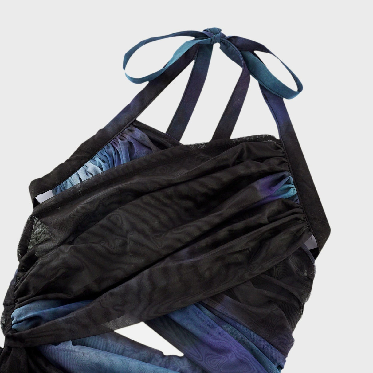 Kaylie Maxi Dress - Sleeveless Halter Neck - Bustier Style with Cut - Outs - Pleated with Side Slit - Ombre Design