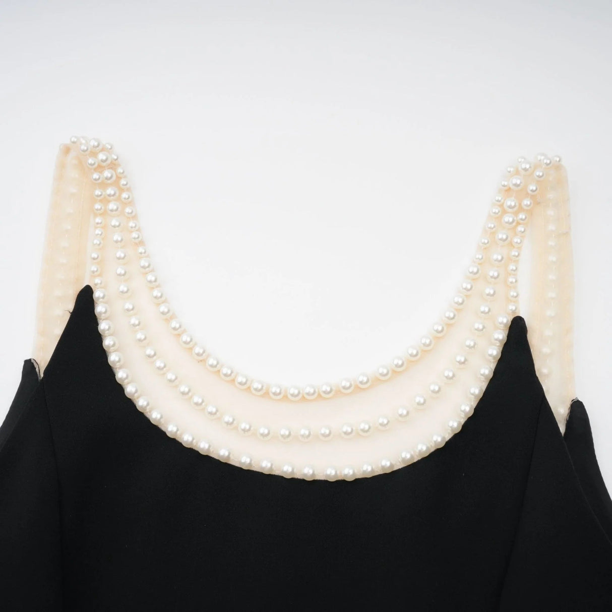 Kaylie Mini Dress Black Faux - Pearl Embellished Flounce Hem