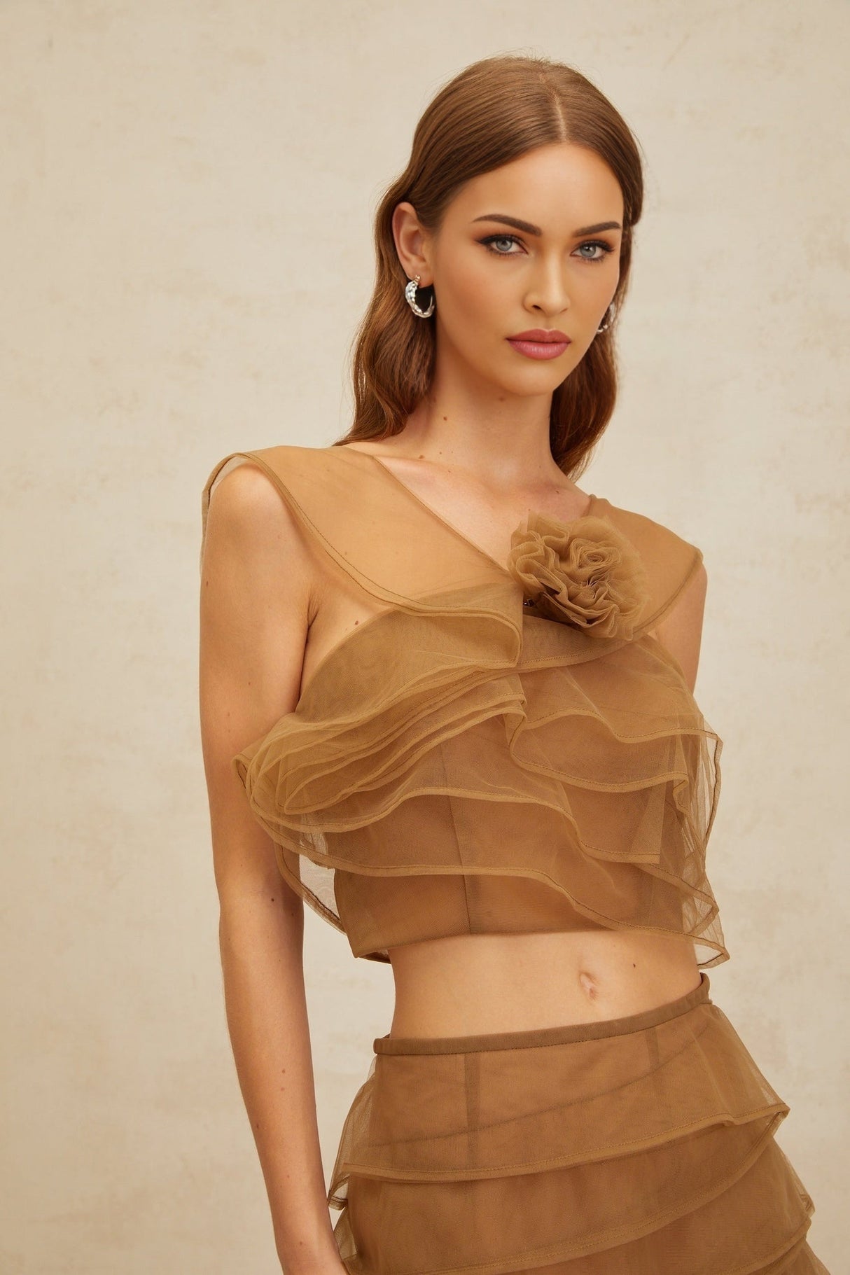Kaylie Top & Skirt - Sleeveless - Layered Design - 3D - Petal Detailing - Cropped - Maxi Length