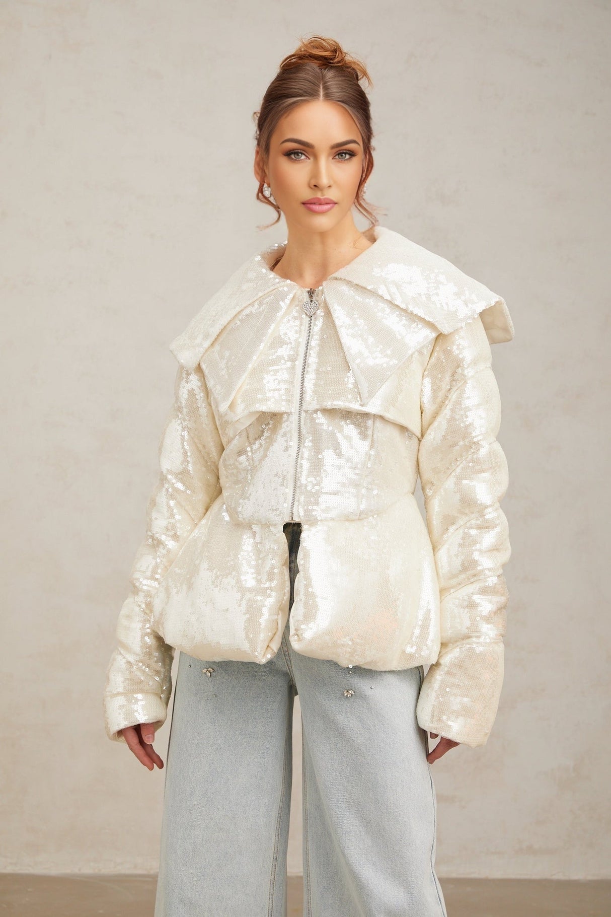 Kenzie Coat Kenzie Sequin White Down Sailor Collar Coat