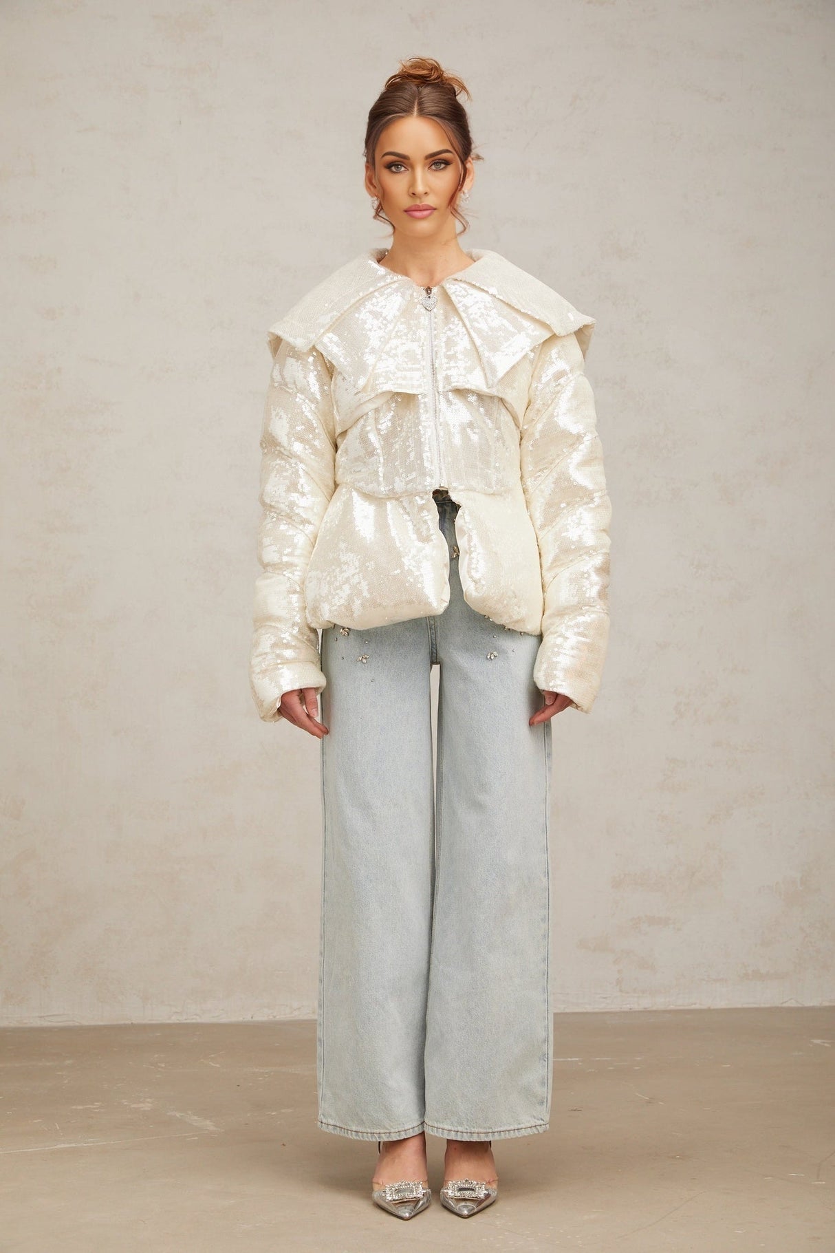 Kenzie Coat Kenzie Sequin White Down Sailor Collar Coat