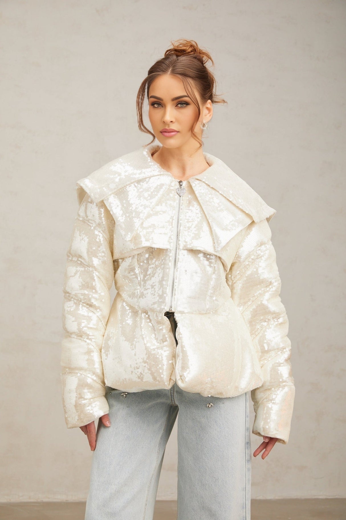 Kenzie Coat Kenzie Sequin White Down Sailor Collar Coat