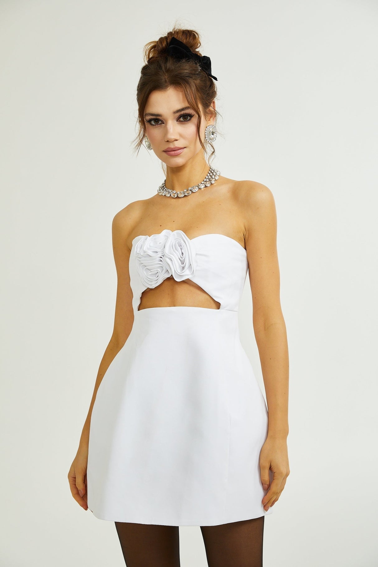 Kenzie Dress - Off - the - Shoulder - Floral Cut - Out - Thigh - Length