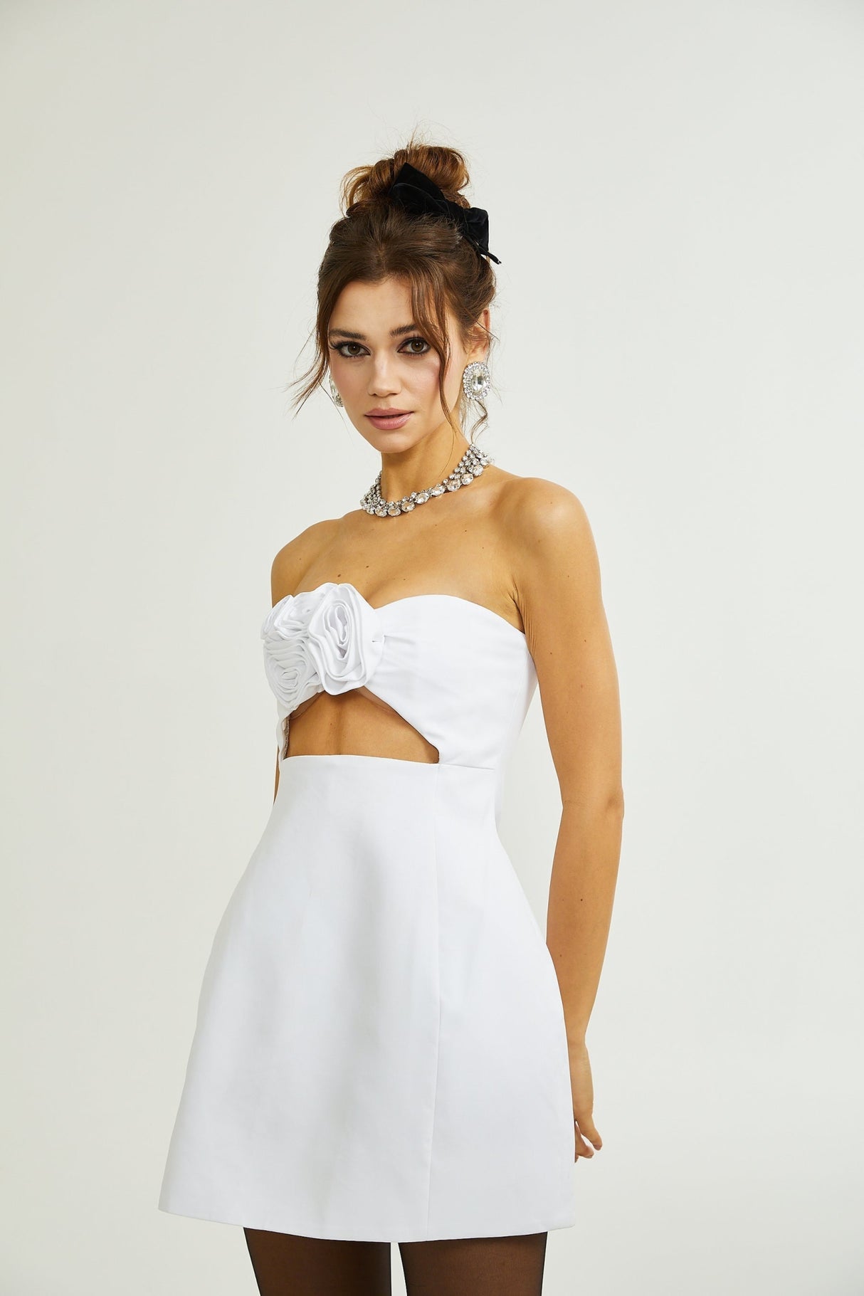 Kenzie Dress White Floral Cut - out & Off - shoulder Thigh - length