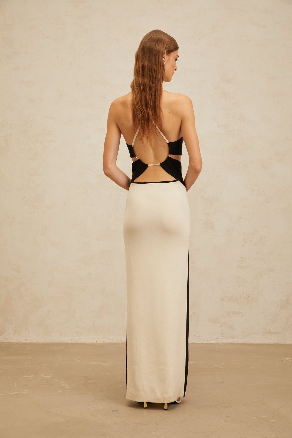 Kenzie Maxi Dress - Color Blocked Cut - Out Open Back High Slit