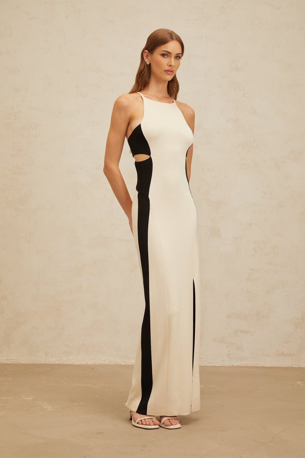 Kenzie Maxi Dress - Color Blocked Cut - Out Open Back High Slit
