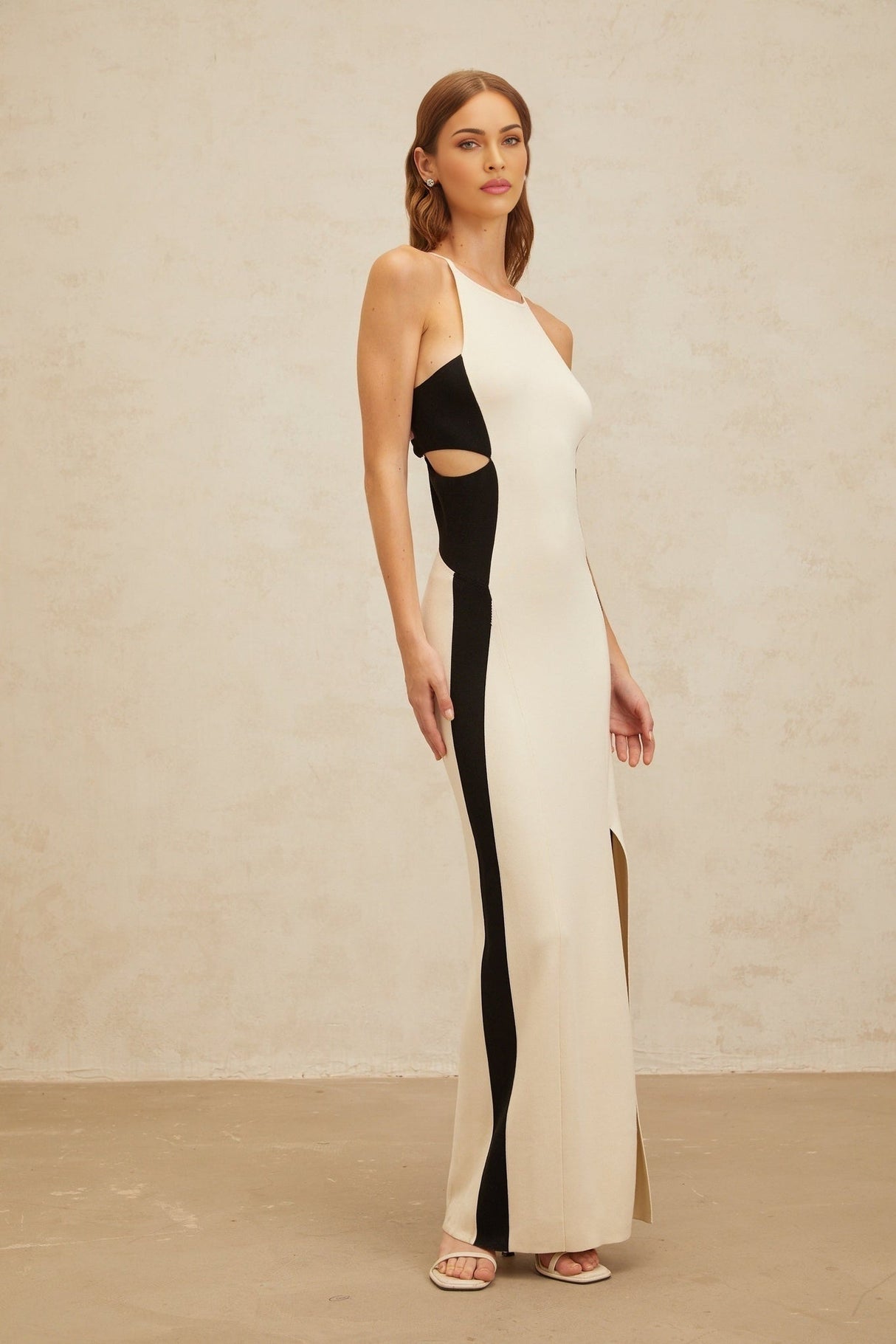 Kenzie Maxi Dress - Color Blocked Cut - Out Open Back High Slit