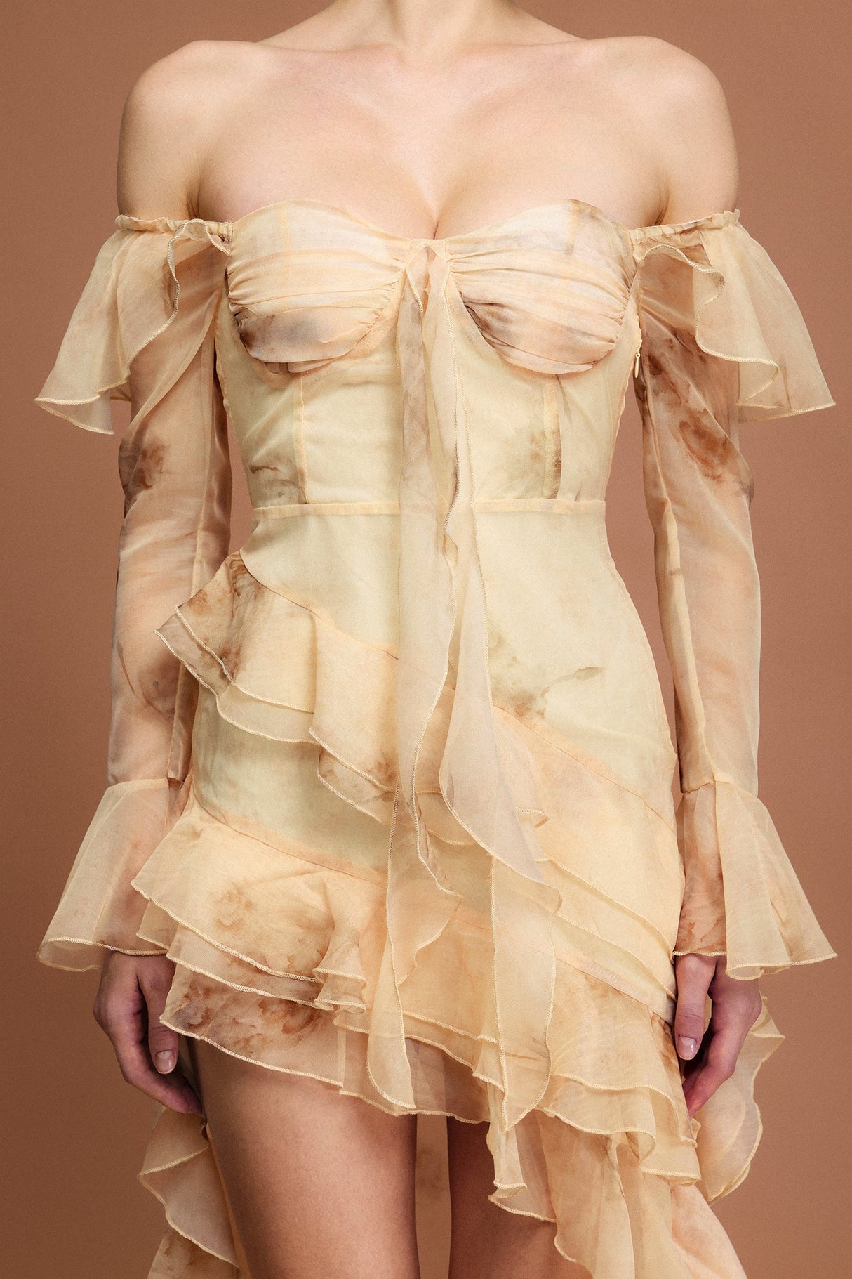 Khloe Beige Off-the-Shoulder Ruffled Midi Dress