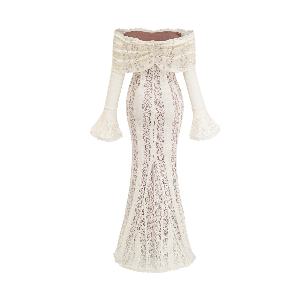 Kiara Elegant Maxi Dress in Neutrals with Long Sleeves