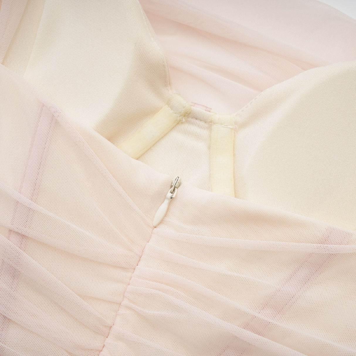 Kiara Midi Dress White Bustier Mesh Layered & Waist Tie Zip Length