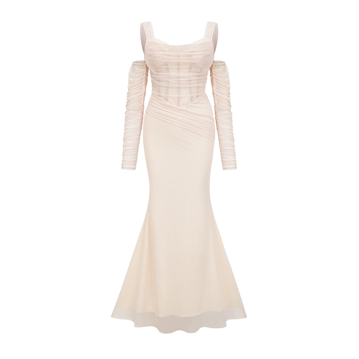 Kiara Midi Dress White Bustier Mesh Layered & Waist Tie Zip Length