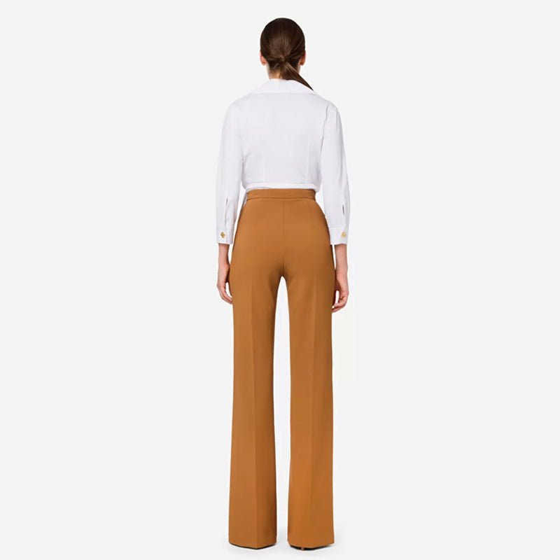 Kiara Trousers - High - Waisted Flare - Structured Tailoring - Contoured Waistline - Chain Embellishment - Layered Waistband