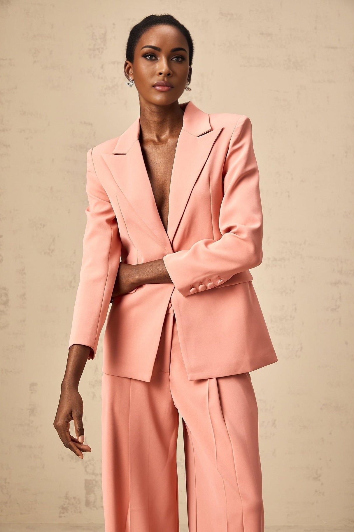 Kiera Blazer & Trousers Pink Embroidery Cut Out Set