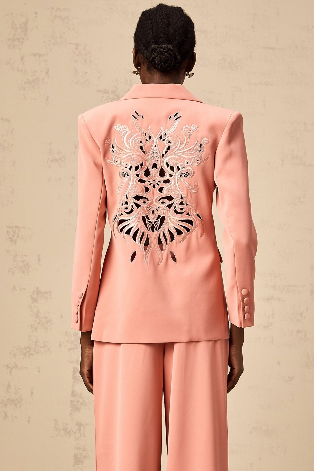Kiera Blazer & Trousers Pink Embroidery Cut Out Set