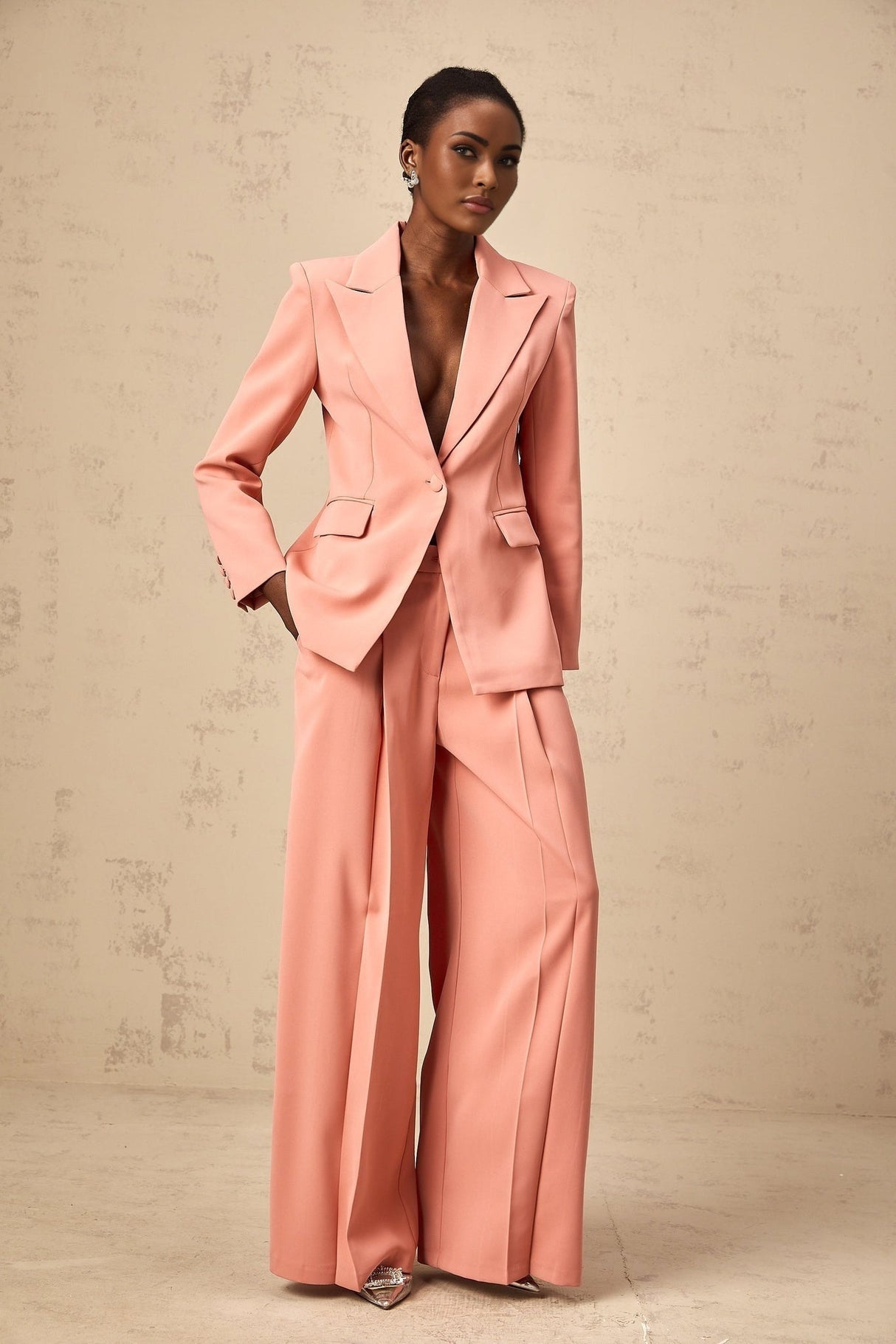 Kiera Blazer & Trousers Pink Embroidery Cut Out Set