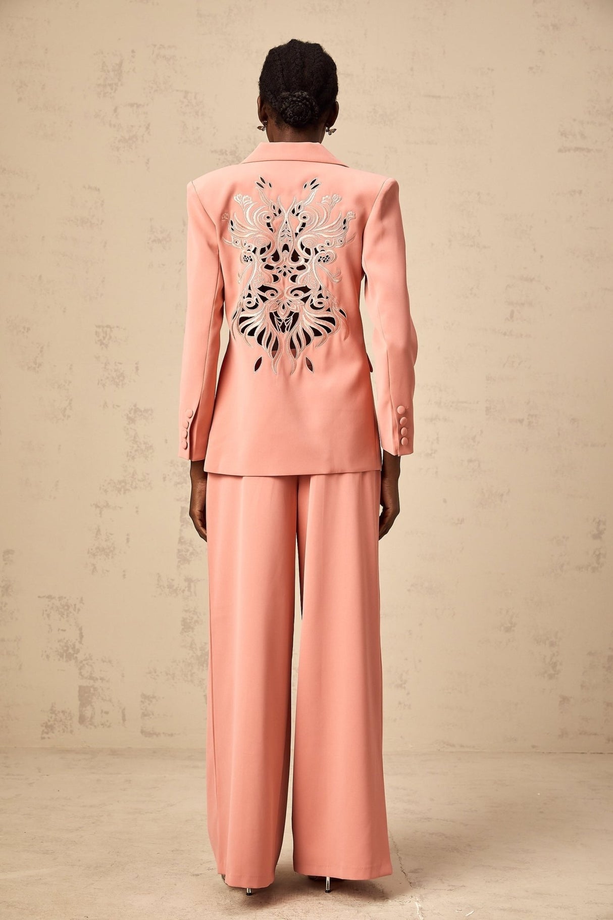 Kiera Blazer & Trousers Pink Embroidery Cut Out Set