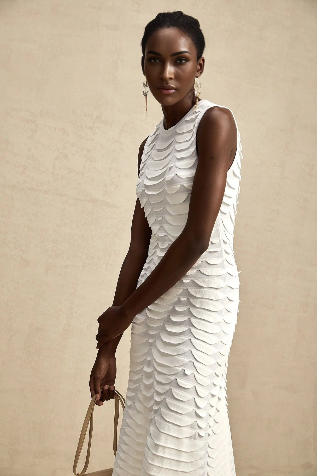 Kiera Midi Dress 3D Snake Pattern Godet Black & Flared