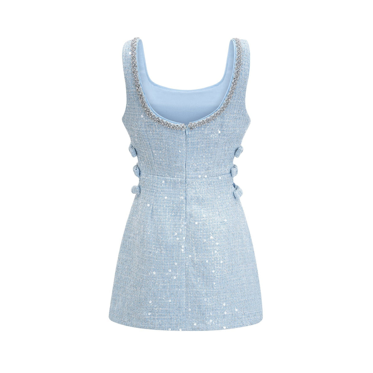 Kiera Mini Dress Blue Sequin Bow Cut Out & Crystal Embellishment
