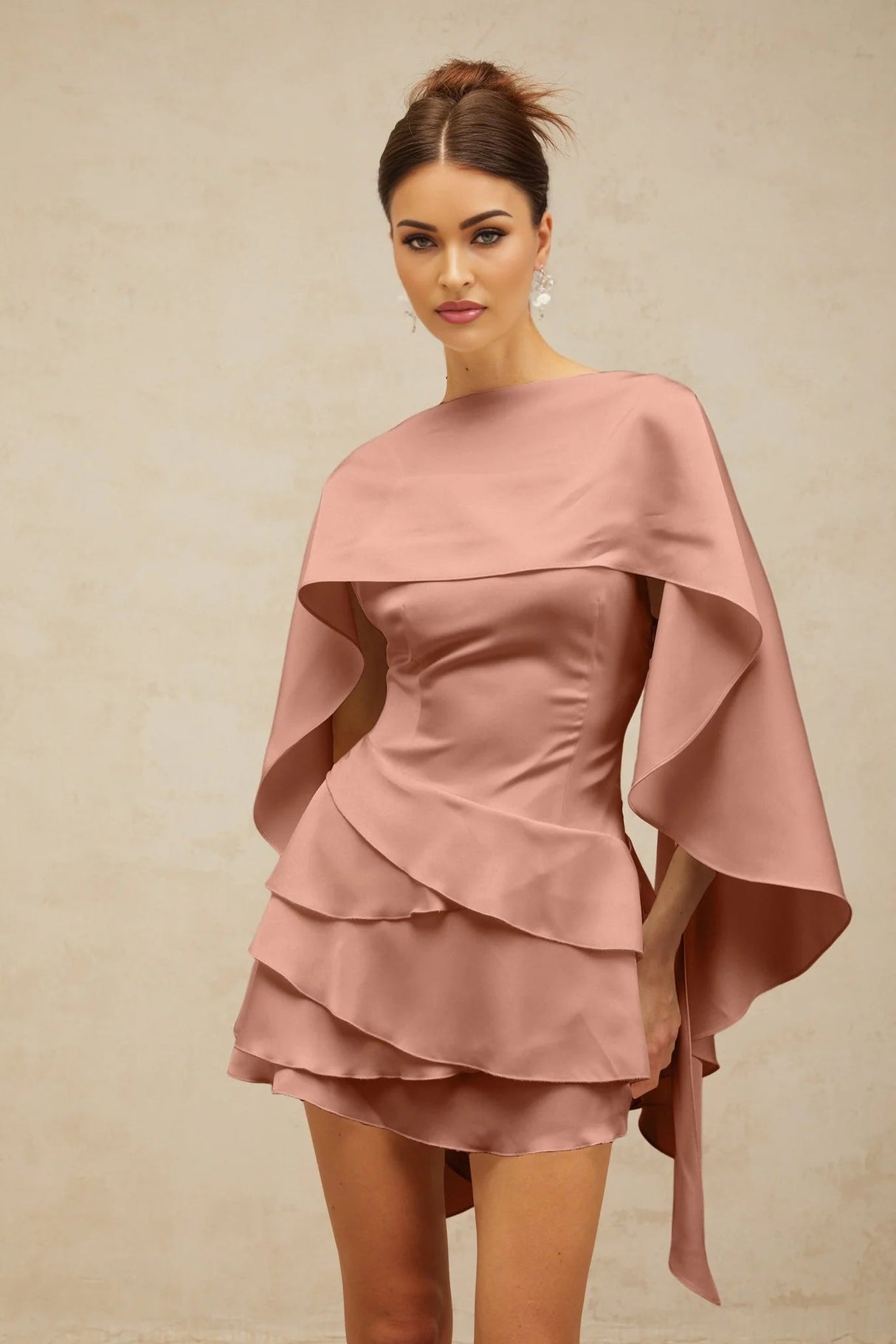 Kiera Mini Dress Pink Satin Ruffled Cocktail