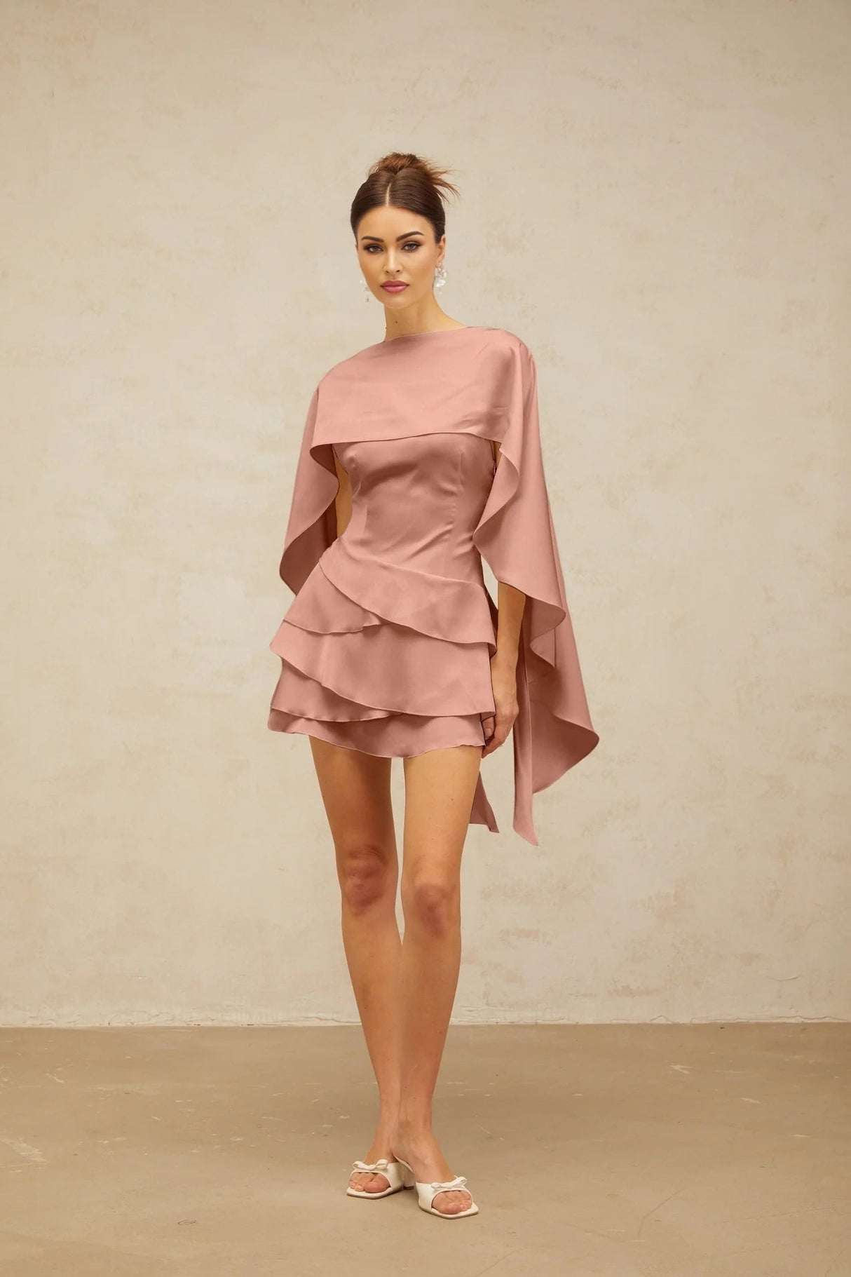 Kiera Mini Dress Pink Satin Ruffled Cocktail