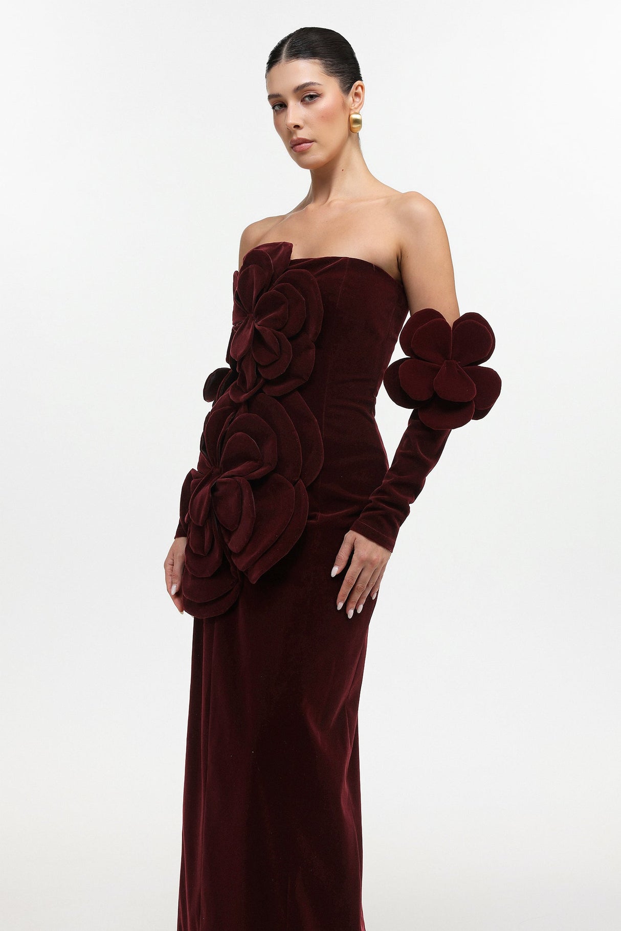 Kiera Red Floral Velvet Maxi Dress