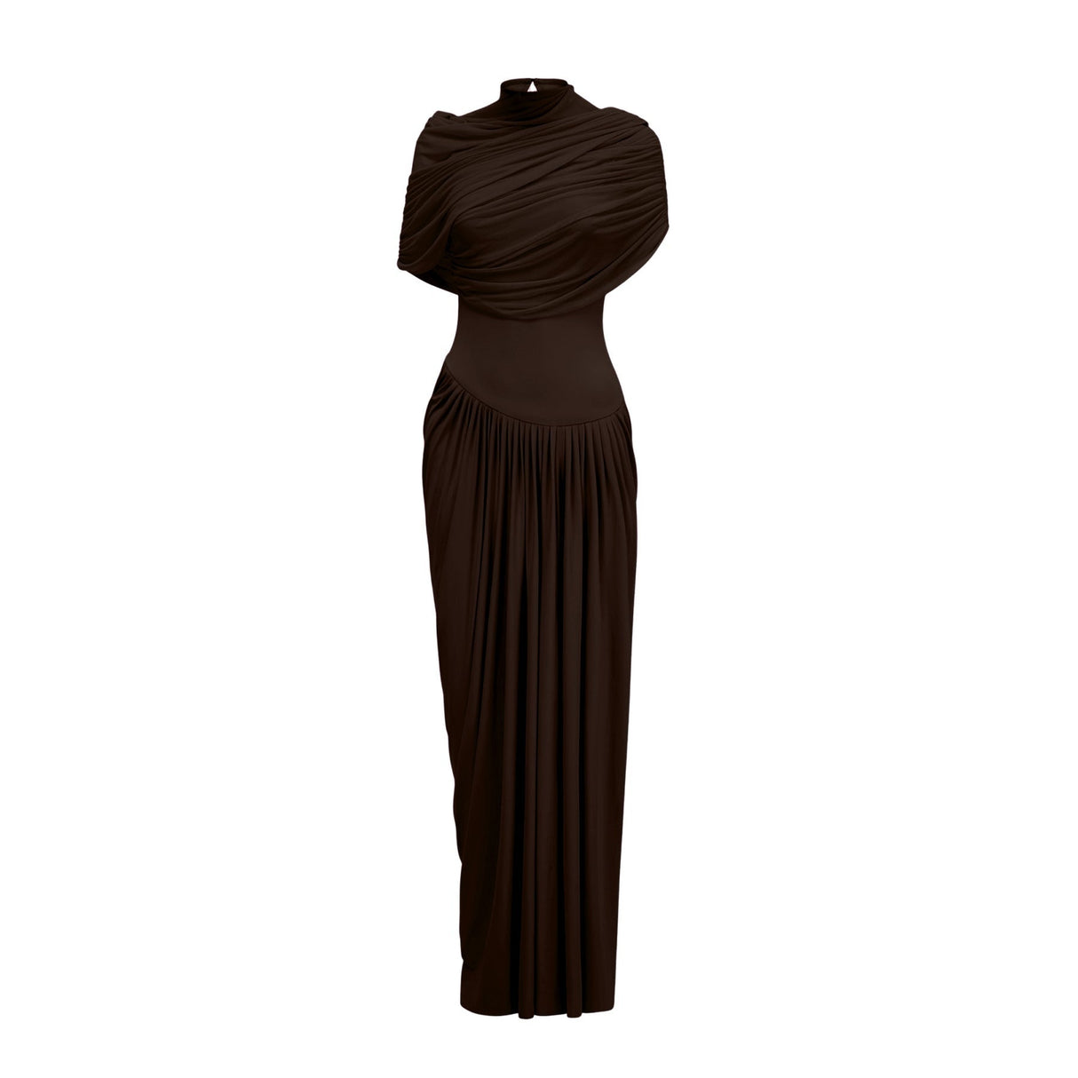 Kimberly Maxi Dress - Asymmetric Pleated Style - Draped Detailing - Shawl Design - Sleeveless and Floor - Length