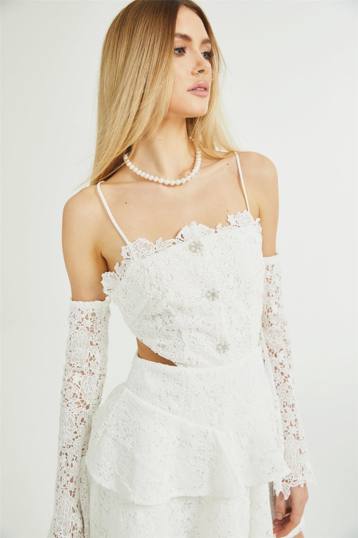 Kimberly Mini Dress White Lace Cut Out Ruffle Hem