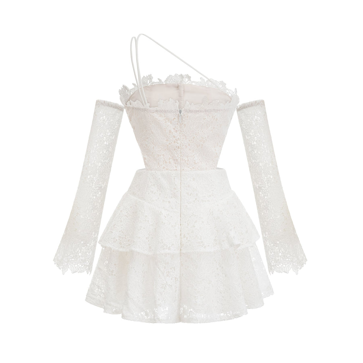 Kimberly Mini Dress White Lace Cut Out Ruffle Hem