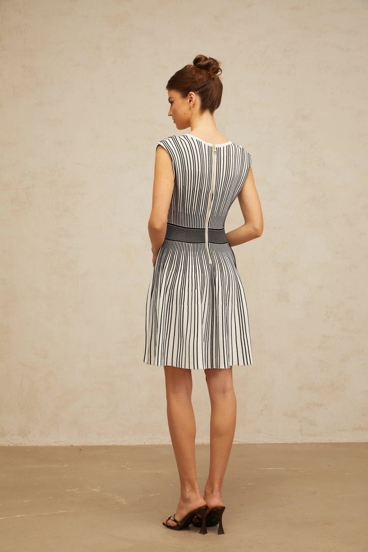 Kimora Mini Dress Black & White Vertical Stripe Knit Chichoria