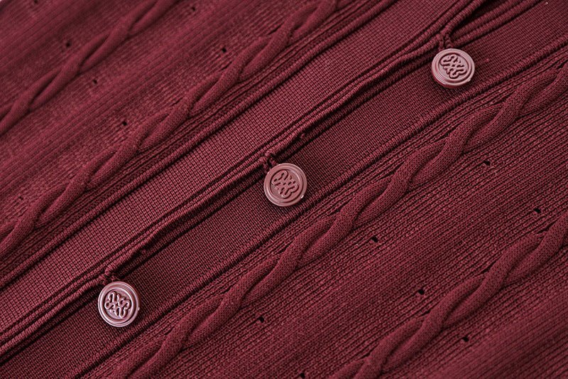 Knit Dress – Cable Knit Texture – Button - Down Front – Tailored Silhouette