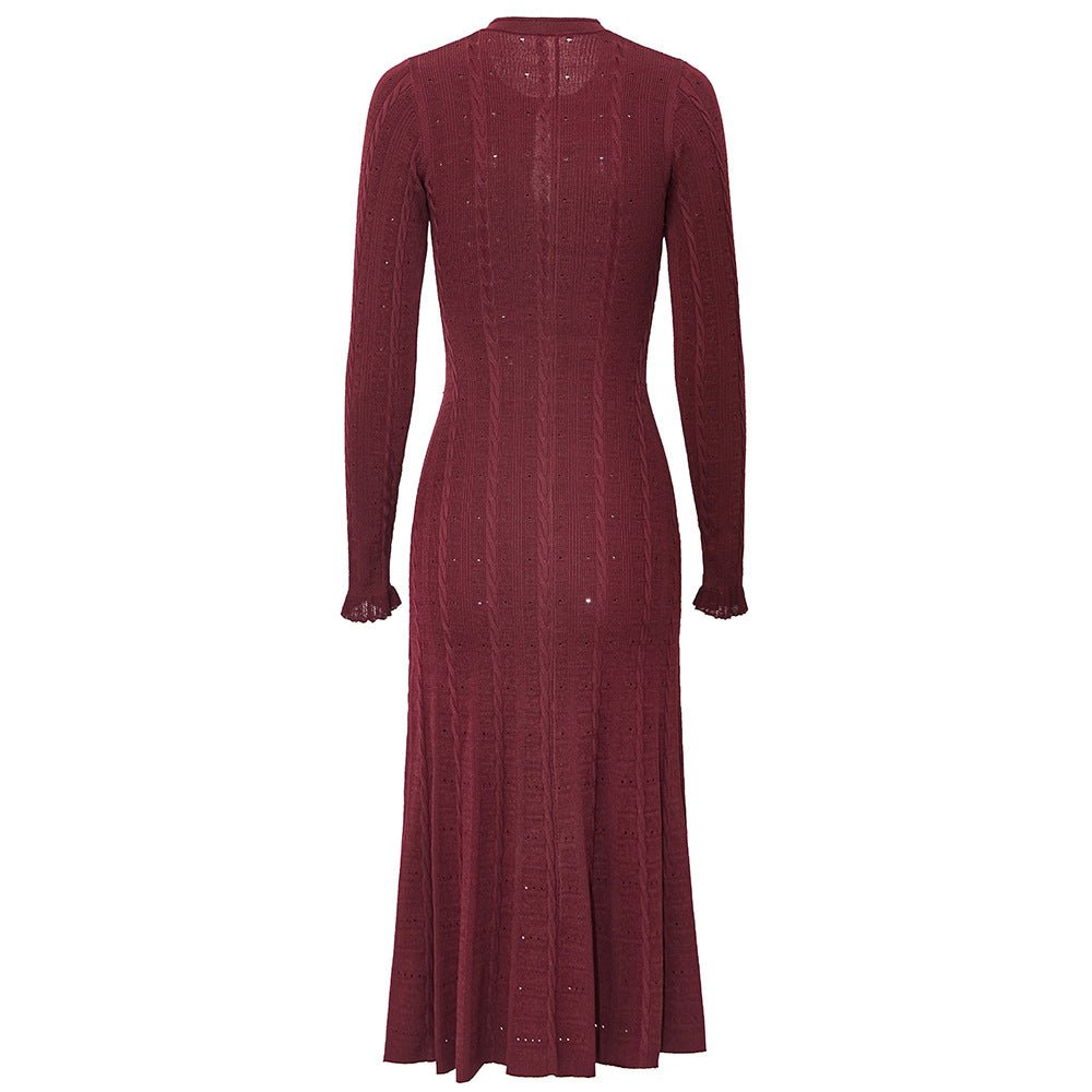 Knit Dress – Cable Knit Texture – Button - Down Front – Tailored Silhouette