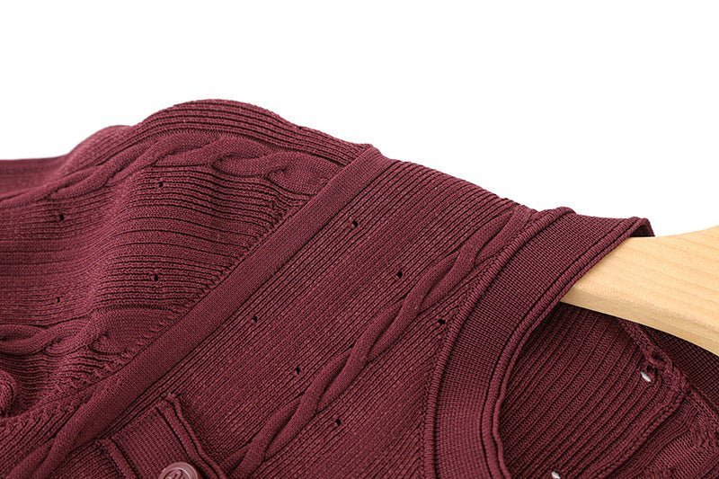 Knit Dress – Cable Knit Texture – Button - Down Front – Tailored Silhouette