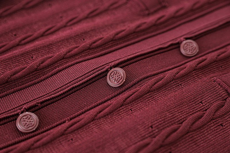 Knit Dress – Cable Knit Texture – Button - Down Front – Tailored Silhouette