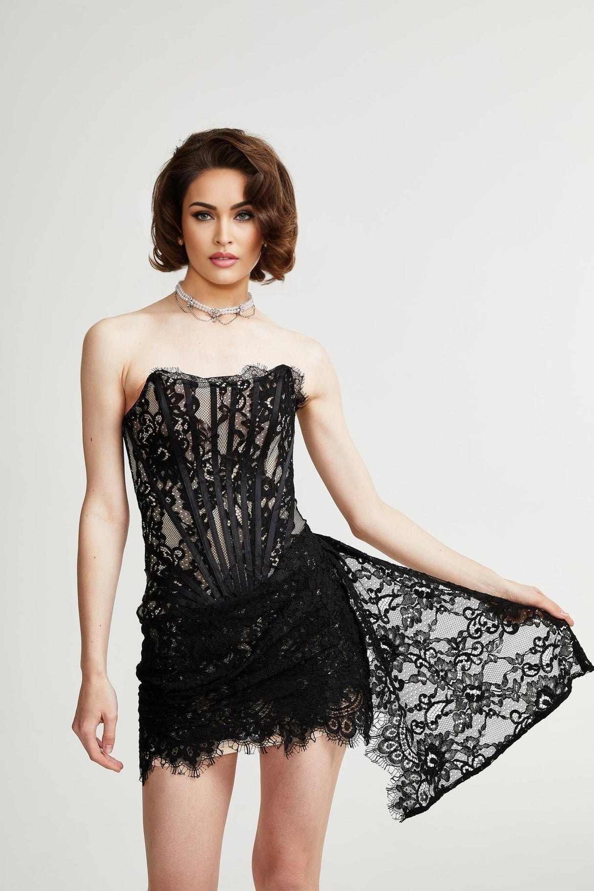 Kylitha Black Mini Dress with Lace Trim