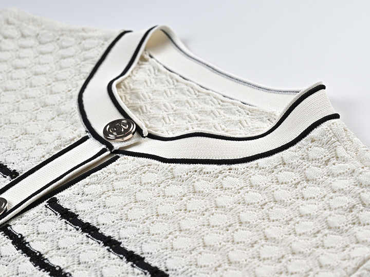 Lacey Cropped Cardigan and Midi Skirt Set - Striped Pattern - Ruffled Hem with Button Accents