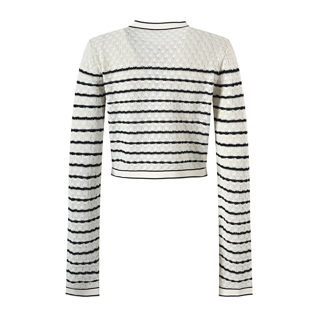 Lacey Cropped Cardigan and Midi Skirt Set - Striped Pattern - Ruffled Hem with Button Accents