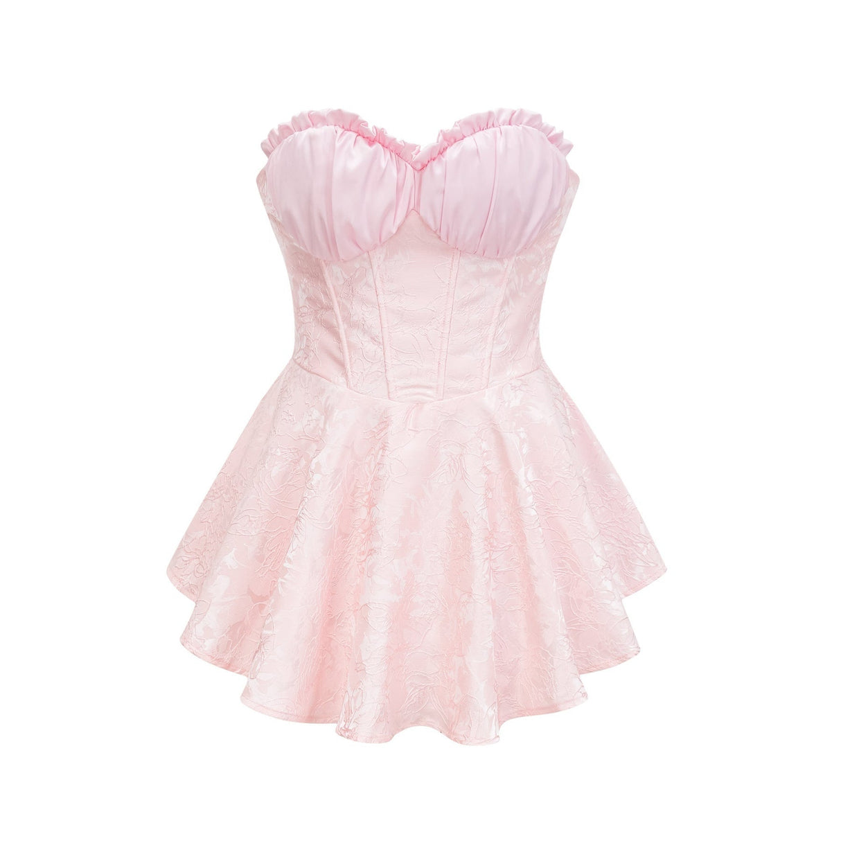 Lacey Mini Dress Pink Jacquard Off The Shoulder Flare Hem