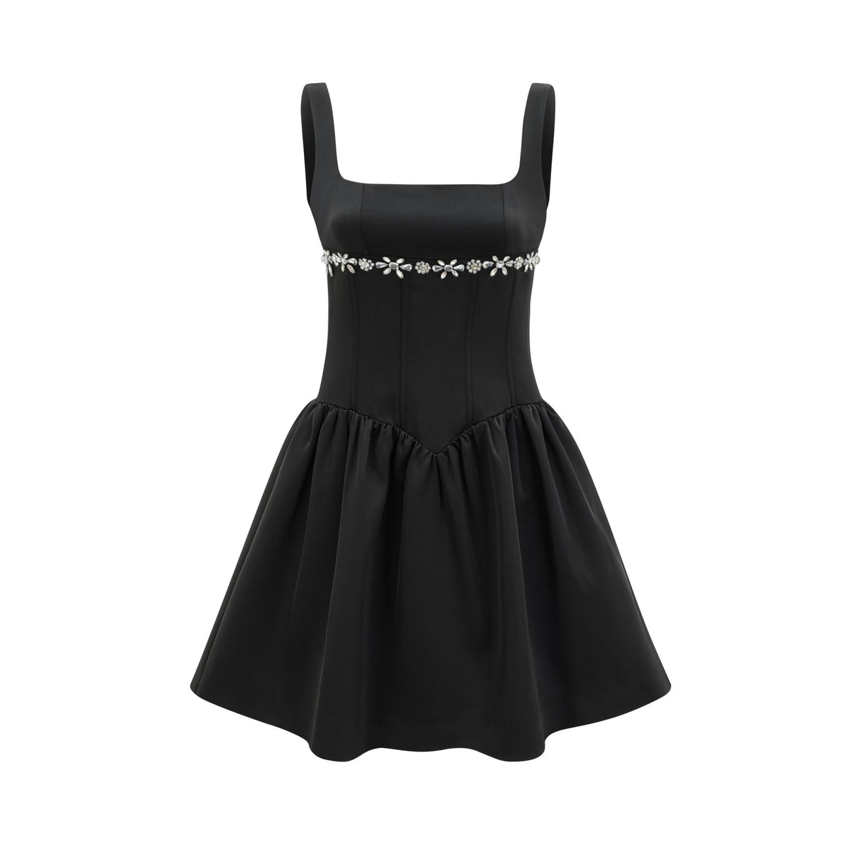 Laila Dress Black Flared Crystal Embellished & Pleated